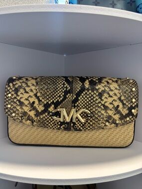 Michael Kors Gold and Brown Snake Print Clutch